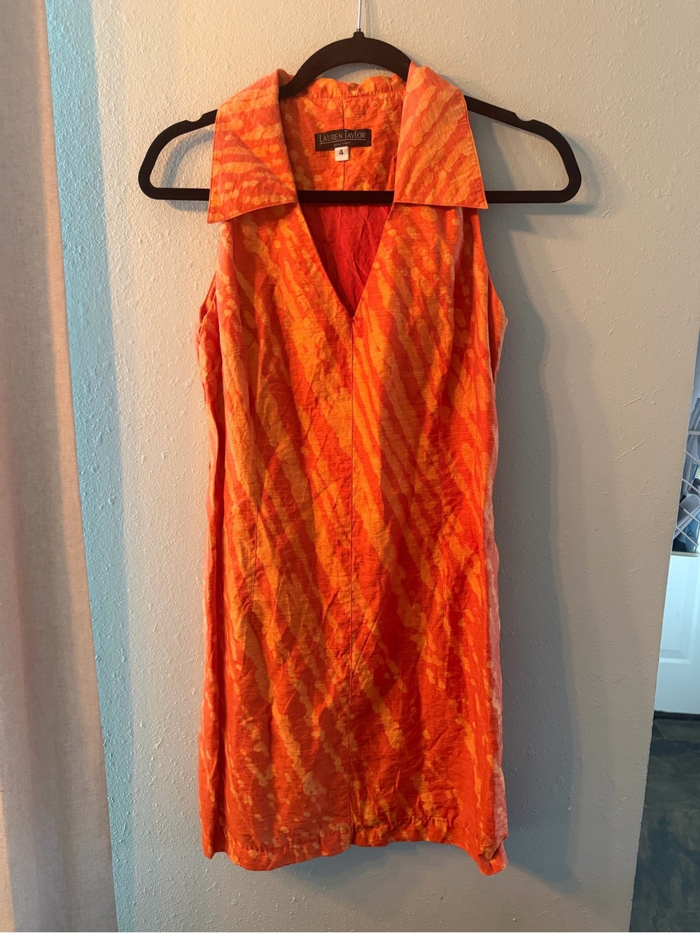 Lauren Taylor Vintage Y2K Orange Tie Dye Sleeveless Shift Dress Size 4